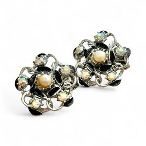 Vintage Pearl & Rhinestone Clip-On Earrings